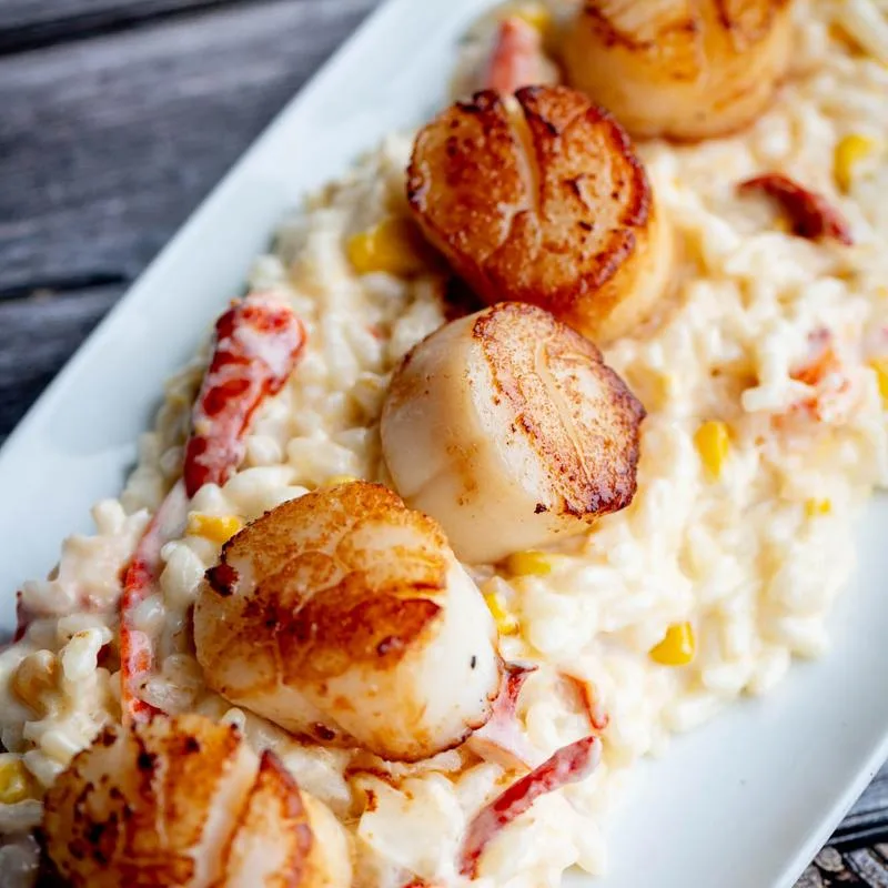 Pan-seared sea scallops with lobster risotto